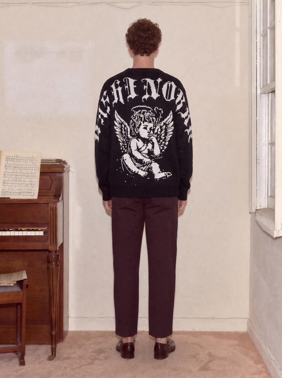 Autumn/Winter New Gothic Style Unisex Casual Sports High Street Streetwear English Text Heart Pattern Plus Size Knit Sweater - Black - View 1