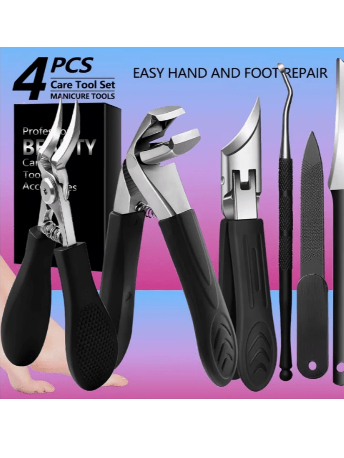 Manicure Set, Women's Grooming Set, Pedicure Set, Includes Nail Clippers, Cuticle Pusher/Dead Skin Remover, Dead Skin Remover - Heavy Duty Manual Foot And Hand Care Tools, Manicure Tool Gift Set, With Travel Storage Box, Suitable For Men And Women, Can Be Given To Friends Or Parents - Black - View 1