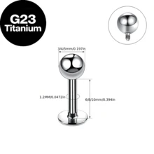 6pcs G23 Titanium Alloy 16G Flat Head Ball Studs, Lip Studs, Tongue Studs, Cartilage Studs, Unisex Body Piercing Jewelry - Silver - View 3