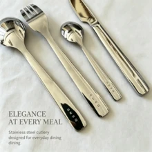 4-Piece High-Quality Stainless Steel Cutlery Set, Includes Steak Knife, Fork, Spoon And Coffee Spoon, Suitable For Daily Western Dining Use - White - View 1