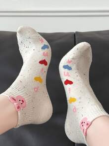 5 Pairs Polka Dot Yarn Women's Short Socks, Fashionable Cute Cartoon Pattern, Spring/Summer Sweat-Absorbent Breathable Casual Sports Socks - Multicolor - View 4