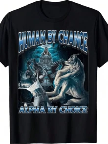 Unisex T-Shirt Tee Short Sleeve Print Man Chance Leader Choice Wolf Pack Meme Vintage Crewneck Playful Alpha Wolf Suitable All Seasons - 黑色 - 查看 8