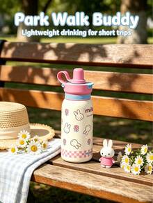 1pc 500ml Large Capacity Officially Licensed Miffy Rabbit Water Cup, A Portable Leak-Proof Travel Cup, A Cute Cartoon Insulated Drinking Cup, Suitable For Students And Girls For Outdoor Daily Use - White - View 2