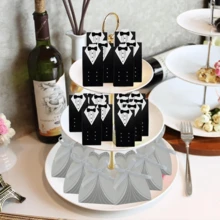 2 Set (Masing-masing 50 pcs) Gaun Pesta Pernikahan, Jas Ekor, Pengantin Wanita, dan Kotak Permen - Hitam dan Putih - View 4
