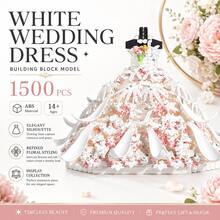 1500PCS White Wedding Dress Building Block Set, Floral Gown Brick Display Model, Elegant Dress Desktop Decor, Adult Collectible Building Set - Wedding Dress Building Blocks - View 10