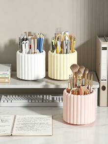 Cute 360° Rotating Pen Holder With Detachable Dividers, Desktop Storage Box, Pen Holder And Storage Compartments, Perfect For Student Supplies, Office, Dorm, Cosmetics, Skincare And Office Essentials, Women's Gift, Women's Present - Multicolor - View 4