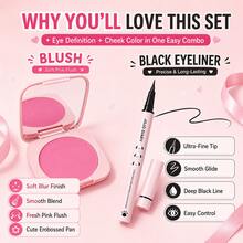 JOJO DIARY 2PCS/Blush + Eyeliner Set, Corrects Skin Tone, Natural Lightweight Effect, Long-Lasting, Waterproof And Sweatproof, Suitable For All Skin Types, Shapes Facial Contour - Multicolor - View 3