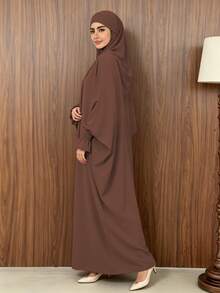 1pc Solid Color Muslim Leg-Of-Gigot Sleeve Cuff Design Hijab Series Abaya, Suitable For Daily Prayer, Minimalist And Lightweight - Multicolor - View 14