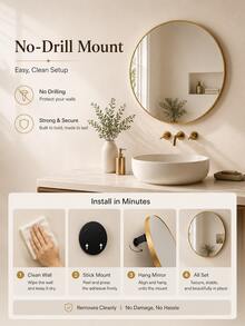 Matte Black/Gold Frame Round Mirror, Fashion Round Vanity Mirror, Suitable For Bathroom/Entryway/Bedroom/Living Room/Vanity, Rustic Home Decor, Autumn Soft Furnishing, Makeup Storage, Bathroom Accessories, Back To School Essentials - 40cm/15.75inch - View 9