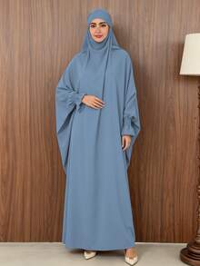 1pc Solid Color Muslim Leg-Of-Gigot Sleeve Cuff Design Hijab Series Abaya, Suitable For Daily Prayer, Minimalist And Lightweight - Multicolor - View 3