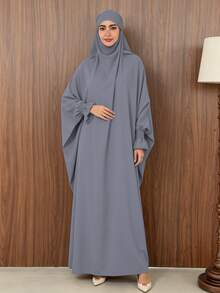 1pc Solid Color Muslim Leg-Of-Gigot Sleeve Cuff Design Hijab Series Abaya, Suitable For Daily Prayer, Minimalist And Lightweight - Multicolor - View 6