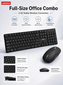Lenovo 2.4G Wireless Keyboard And Mouse Combo, 104-Key Full-Size Office Keyboard With Silent Ergonomic Mouse, Suitable For Laptop, Desktop, Home Office - View 12