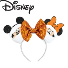 Disney Orange Sequin Bow Mickey Ears Headband, Vintage Halloween Mummy Design, Fabric Wrapped Sequin Accessory, Halloween Parade And Theme Party Cosplay Photo Prop - Style 1 - View 13