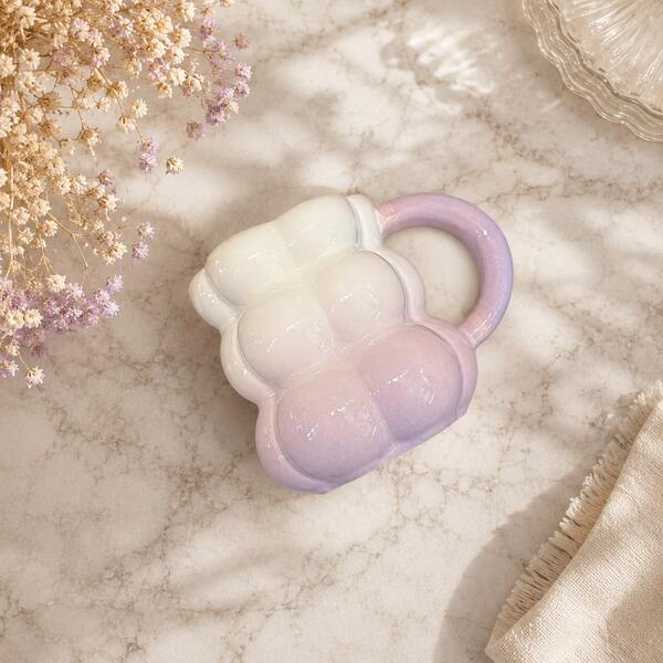 [Dreamy Cloud Mug]1pc Creative Ceramic Coffee Cup | 3D Bubble Shaped Petal Rim | Handmade Gradient Pink & Purple Mug | Latte Coffee Cup Breakfast Cup | Gift For Girlfriend Best Friend Birthday Home Office Drinking Cup