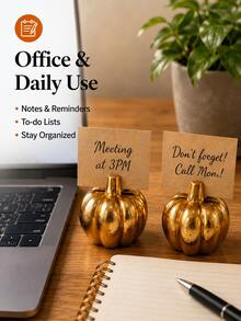 2 Pieces Pumpkin Place Card Holder Set, Gold Fall Tabletop Stands For Guest Names, Reserved Signs, Menu Cards And Photos, Harvest Wedding, Thanksgiving And Seasonal Home Decor - Multiple Styles - View 2