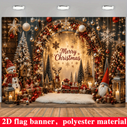 2D Flat Christmas Theme Party Banner Background With "Merry Christmas" Text, Featuring Snowman, Reindeer, Christmas Tree, Gift Box, Snowflake Elements, Made Of Durable Polyester Material, No Power Required, Suitable For Indoor/Outdoor Christmas Theme Events, Can Be Used As Wall Decoration, Photo Backdrop, Applicable For Home Gatherings, Office Activities, Outdoor Parties, Studio Setup, Holiday Gift Giving, Lightweight And Easy To Hang, Filled With Strong Christmas Atmosphere