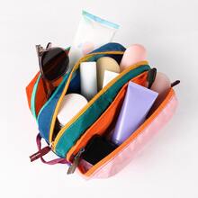 Tas Kosmetik Blok Warna yang Dipersonalisasi, Tas Organizer Kosmetik Kapasitas Besar Multi-Lapisan, Tas Perlengkapan Mandi Portabel untuk Perjalanan dengan Warna Kontras yang Modis - MultiWarna - View 3