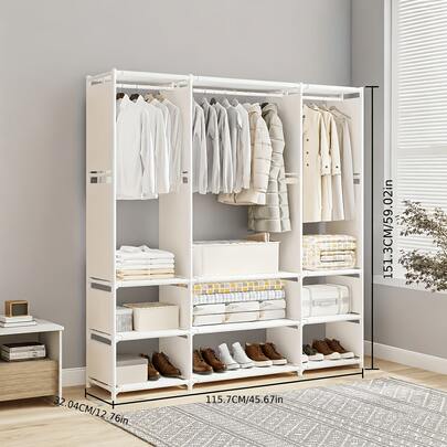 ZOENEW [Large Capacity Wardrobe]Features 9 Separate Storage Compartments, 3 Clothes Hanging Rods And 16mm Metal Tubes. Space-Saving And Userfriendlydesign, Ideal For Storing Clothes, Quilts, Luggage And Other Belongings. Suitable For 12 Different