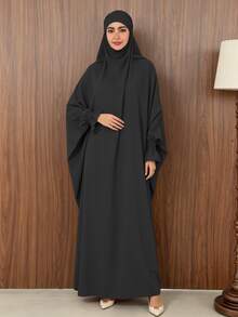 1pc Solid Color Muslim Leg-Of-Gigot Sleeve Cuff Design Hijab Series Abaya, Suitable For Daily Prayer, Minimalist And Lightweight - Multicolor - View 8