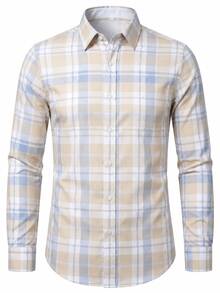 Men's Business Commute Plaid Dress Shirt - Multicolor - View 4