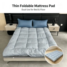 Plaid Thin Mattress Pad, Soft Breathable Floor Sleeping Mat, Multiple Sizes Available, All-Season Use, Suitable For All Bed Types - Baby Blue - View 2