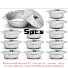 5/10pcs Disposable Round Aluminum Foil Pots With Lids, Thickened Material, Heat-Resistant & Leak-Proof, Portable Multi-Functional Disposable Cooking Containers, Suitable For Home Cooking, Camping, Picnic, Outdoor BBQ And More - Multicolor - View 10
