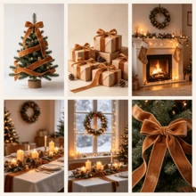 Flocked Ribbon Christmas Ribbon For Gift Wrapping, Christmas Tree Decorations, Wreath Decorations, Christmas Stocking Decorations, Flocked Satin Ribbon Bows 3/4 Inch X 10 Yards (Multiple Sizes Available) With Paper Spool For Easy Storage - Brown Size 10 - View 6