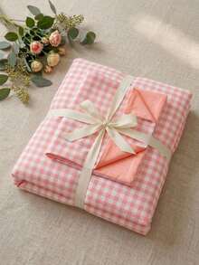 3pcs 100% Polyester Back To School Student Dorm Vintage Plaid Print Down Comforter Set 2 Pillowcases + 1 Duvet Cover Set Combination (No Bed Sheet) - Jade-colored Checkered Pattern - View 2