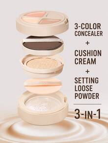 NOVO 3‑Layer All‑In‑One Cushion Cream, Foundation Concealer & Setting Powder Integrated, Even Skin Tone, Waterproof Sweat‑Resistant, For Beginners Summer Daily Travel Quick Makeup - 02#Soft Mist Flawless Skin - View 2