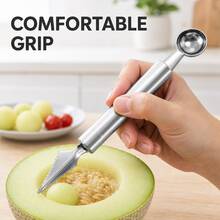 Stainless Steel Dual-Head Melon Baller & Carving Tool, Acid-Resistant & Rust-Proof, Universal For Fruits & Vegetables, Convenient For Home & Commercial Plating & Cleaning - Multicolor - View 2