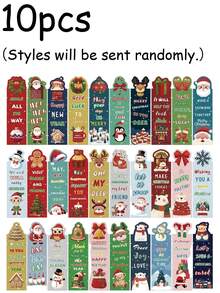 10pcs/Set Christmas-Themed Paper Label Cards, Featuring Santa Claus, Reindeer, Bows, Christmas Trees, Snowflake Lights, Christmas Decoration Cards, Christmas Bookmarks, Perfect For DIY Label Bookmarks, Christmas Gifts, And Presents. - Multicolor - View 12