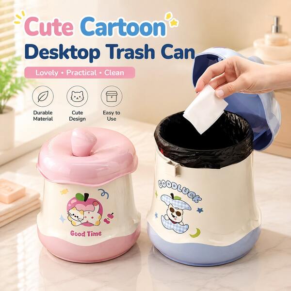 1pc Desktop Trash Can Bathroom Sink Storage Box Waste Face Towel Holder With Lid Creative Home Garbage Bin
