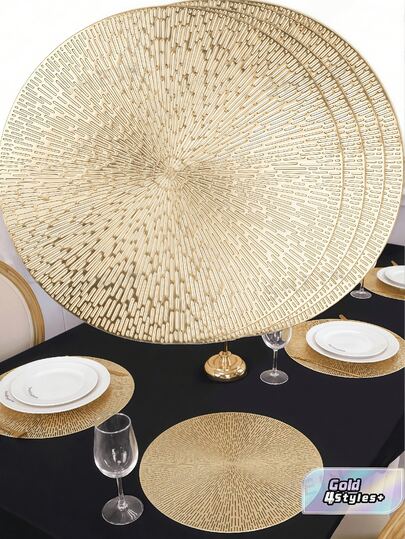 4/6/8/12 Pcs 15 Inch Gold Round Placemats, Fireworks Pattern, Washable, For Dining, Events, Parties, Weddings, Bridal Showers, Home Daily Use