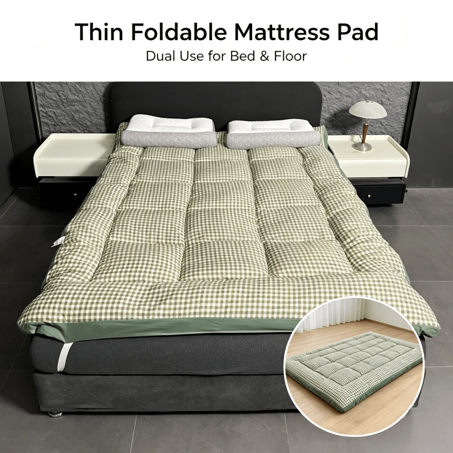All-Season Thin Floor Mattress, Soft & Breathable Tatami Mat, Suitable For Dorm, Bedroom, Hotel - Olive Green - View 1