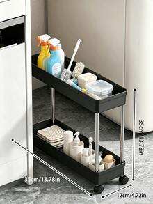 2/3/4-Tier Portable Storage Cart, Suitable For Narrow Spaces, 13cm Wide, Hollow Drainage Design, With Movable Casters And Drainage Mesh, Metal Tube Mobile Kitchen Storage Rack, Room Decor Storage Shelf Organizer, Kitchen Essential - Multicolor - View 3