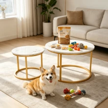 Round Coffee Table Nesting Table Set Of 2, Side Table With 1X Mobile Phone Holder For Living Room, Multi-Functional Side Table, Metal Frame With Wood Sofa Table, Stacking Side Table For Bedroom, Balcony - White - View 3