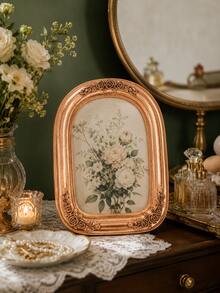 1 Peça Porta-Retrato Oval Vintage em Ouro Rosado, Moldura de Foto Barroca Ornamentada com Flores em Resina, Suporte de Foto Antigo Vitoriano para Mesa, Casamento, Retrato de Família, Penteadeira, Estante, Escrivaninha, Decoração de Sala de Estar e Quarto, Presente de Inauguração de Casa Estilo Francês - A - Visão 4