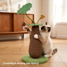 Cat Scratching Post, Indoor Cat Lotus Leaf Scratching Post, Stable Upright Cat Scratcher With Interactive Hanging Ball And Plush Base, Cute Kitten Paw Teething Toy, Pet Happy Play, Halloween Christmas Gift - Lotus Seedpod Cat Scratch Pillar - View 3