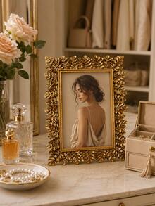 Baroque Gold Picture Frame, Single Botanical-Inspired Tabletop Photo Frame With Sculpted Leaf Accents, Luxury Decor For Wedding Portraits, Family Photos, Anniversary And Housewarming Gifts - Classic - View 6