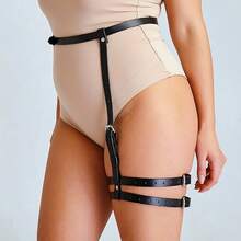1pc Women's Black PU Leather Waist Cincher Garter Belt, Gothic Steampunk Leg Accessory, Suitable For Daily Wear And Valentine's Day - Black - View 3