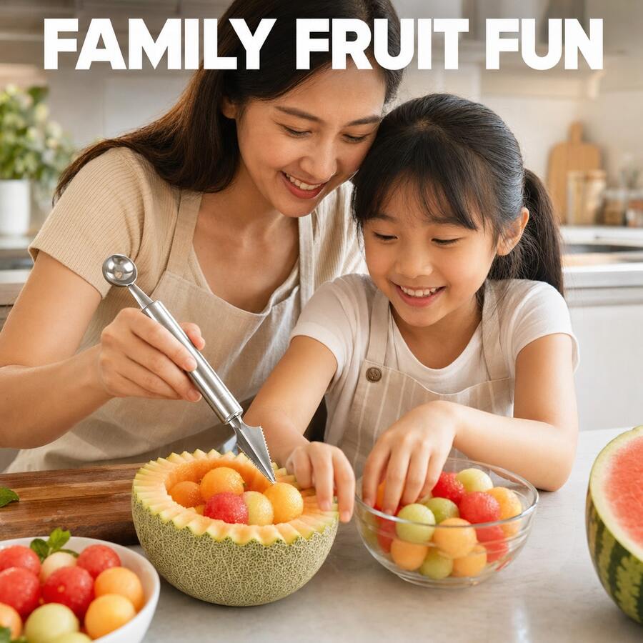Stainless Steel Double-Ended Melon Baller & Carving Tool, Acid-Resistant & Rust-Proof, Universal For Fruits & Vegetables, Convenient For Home & Commercial Food Plating - Multicolor - View 1