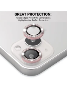 Yezodawee 4件組粉色鑽石相機鏡頭保護貼，相容 iPhone 15/15 Plus，亮面金屬鑽石環，9H 硬度防刮保護貼，合金材質，9H 硬度相機螢幕保護貼，時尚配件，可搭配手機殼，生日禮物，送給家人與朋友，亮晶晶水晶，鏡頭保護貼，手機配件 - 粉色 - 查看 4