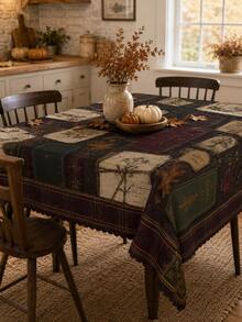 Nappe de table vintage automne citrouille & feuilles tombées, décoration de table à manger style rustique Halloween, nappe de table ronde imprimé livre vintage & botanique, fournitures d'arrangement de table de cuisine et de salle à manger automne Thanksgiving, décoration de bureau style ferme, nappe de table vintage européenne & américaine pour fête de vacances à la maison, housse de table à manger - Multicolore - Voir 13