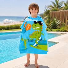nerd hunters Kids Hooded Poncho Towel - Skateboarding Dinosaur - 彩色 - 查看 3