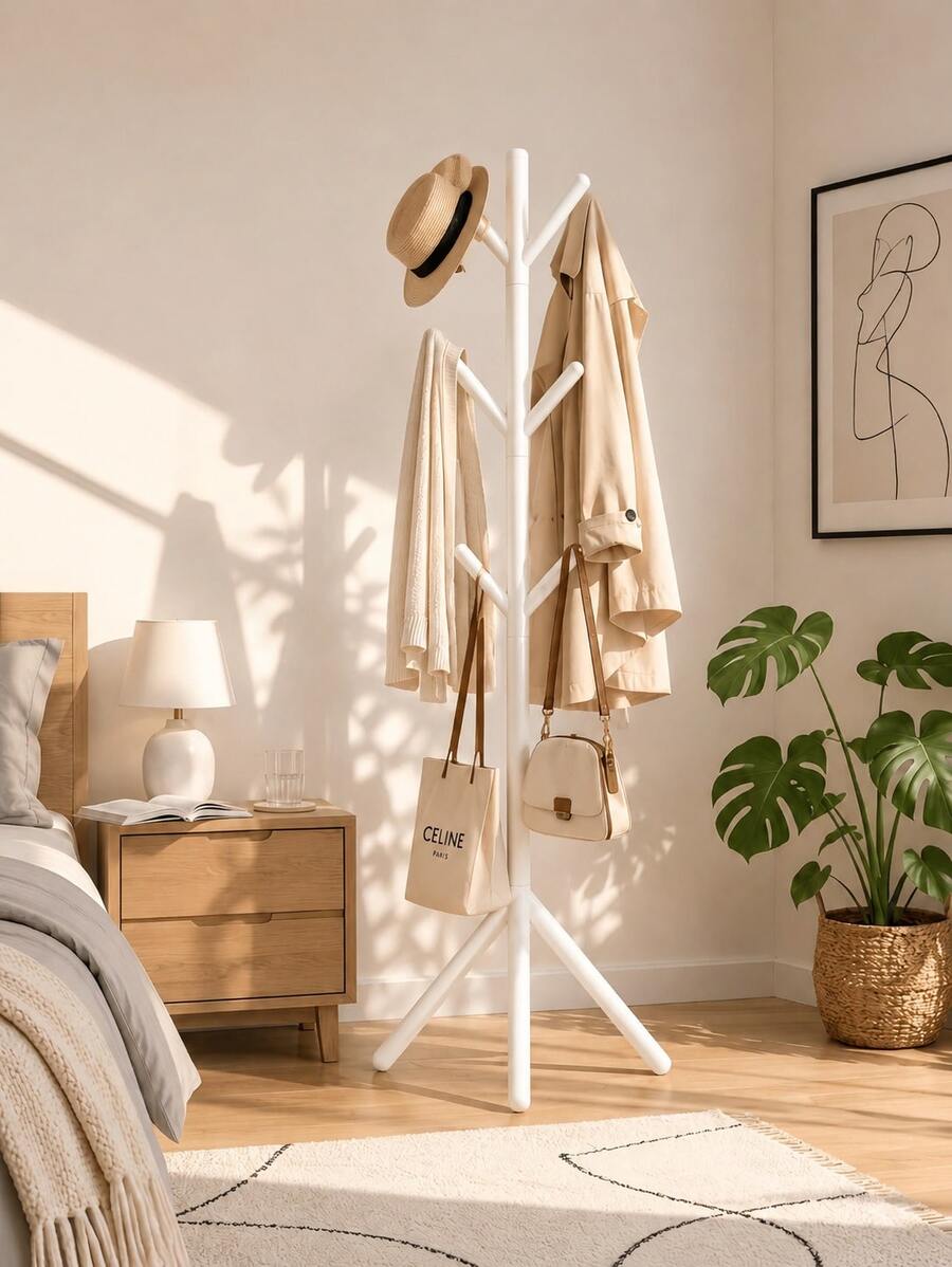 1 Pc Metal Clothes Rack,Freestanding 9-Hook Coat Rack, Easy To Assemble, Space-Saving,Entryway Furniture Storage Storage For Clothes, Hats, Bags, Etc Clothes Rack,Suitable For Homes,Furniture, Offices, Boutiques, And Closet Organization Clothes Rack. - 白色 - 查看 1
