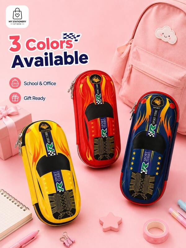 1pc 3D Car Shaped Large Capacity Stationery Storage Box, Fashion Hard Shell Pencil Case, Fashion Desktop Stationery Organizer, Daily Office Desk Accessories