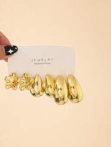 18/6pcs Creative Glossy Fashion Earrings, Bohemian, Shell, Flower, Water Drop Earrings Set Gold, Suitable For Daily Wear - Yellow Gold - View 4