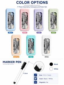 1PC/8pcs Geometric Compass & Ruler Set, Includes Straight Ruler, Triangle Ruler, Protractor, Eraser And Replacement Pencil Leads, Complete Math Drawing Tool Kit With Portable Metal Storage Box, Practical School & Office Supplies For Students, Learning Tools For Girls And Boys, Back To School Essentials - Multicolor - View 4
