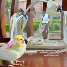 Portable Pet Travel Cage, Suitable For Parrots, Pigeons, Sparrows, Hamsters, Lizards, With Zipper Closure, Durable And Breathable, Transparent Bird Carrier Backpack, With Wooden Stand, Plastic Base, Adjustable Shoulder Strap And Breathable - one-size - View 5