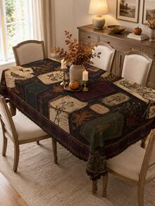 Nappe de table vintage automne citrouille & feuilles tombées, décoration de table à manger style rustique Halloween, nappe de table ronde imprimé livre vintage & botanique, fournitures d'arrangement de table de cuisine et de salle à manger automne Thanksgiving, décoration de bureau style ferme, nappe de table vintage européenne & américaine pour fête de vacances à la maison, housse de table à manger - Multicolore - Voir 3